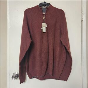 NWT Raffi cashmere russet brick red brown half-zip sweater pullover size XXL